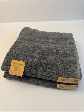 2pc COMMON THREAD Eco-Melange Bamboo/Cotton Bath Towel Set - Heather Dark Grey
